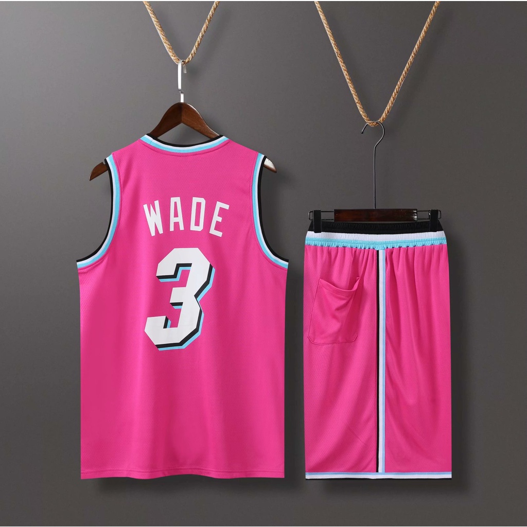 MMMRRTIME Adult Basketball Jersey Shorts Miami No The Best Gift for Fans Pink-L Sports Shorts Quick-Drying and Breathable 3 Wade City Edition Basketball Vest T-Shirt 