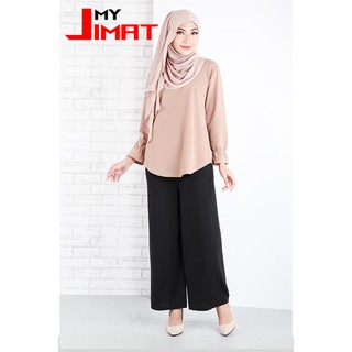 Baju Wanita Blouse Hiasan  Garis  Leher  Lenggan Panjang 