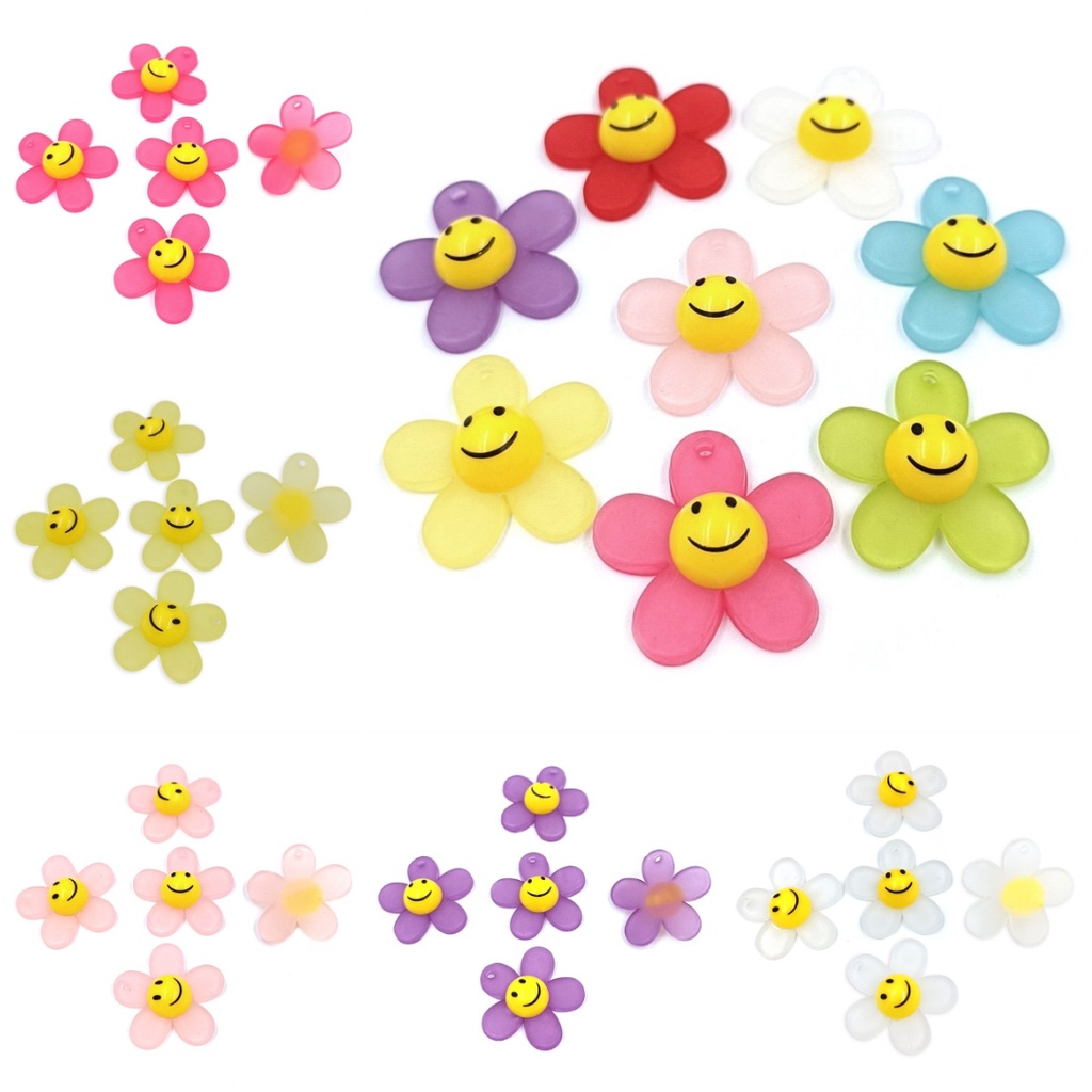 5pcs Fashion Accessories Acrylic Smiley Face Sunflower Pendant Beads DIY Jewelry Earrings Materials