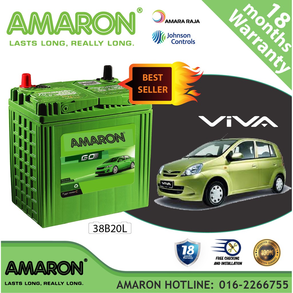 Perodua Viva Amaron Go 38b20l Ns40zl Car Battery Bateri Kereta Shopee Malaysia