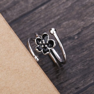 Origional Plated S925 Silver Drop Oil Black Flower Opening Adjustable ...