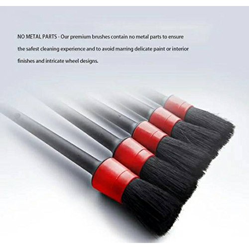 M-jump Detailing Brush Set Engine Emblems 5 Different Sizes Premium Natural Boar Hair Mixed Fiber Plastic Handle Automotive Detail Brushes for Cleaning Wheels Motorcy Interior Car Air Vents 