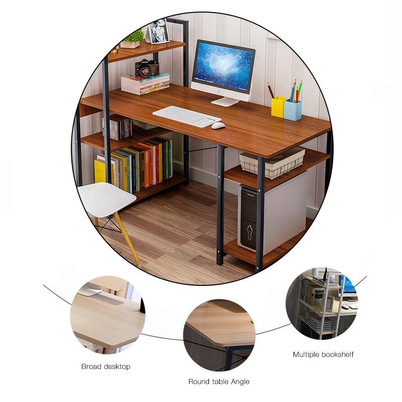 Computer Laptop Desk Modern Style Computer Desk with 4 Tiers Bookshelf