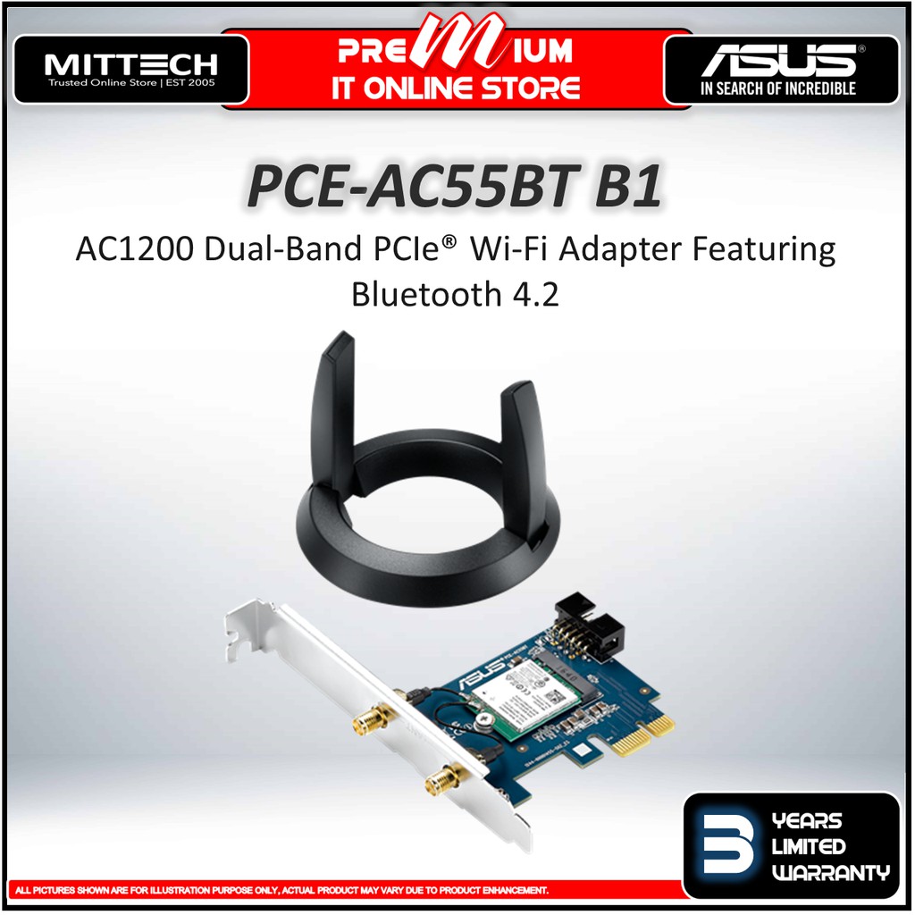 Asus Pce Ac55bt B1 Wireless Ac10 Bluetooth 4 2 Pcie Mpcie Adapter Wireless Ac Dual Band External Antenna Shopee Malaysia