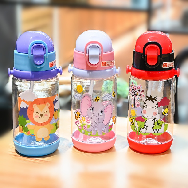 500ML Kids Water Bottle BPA Free Cartoon Botol Air with Straw and Strap ...