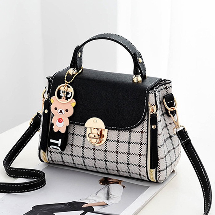 BBD CS151 Korean Style Women Handbag Sweet Plaid Pattern Square Sling Bag Vintage Style Shoulder Bag / Beg Perempuan