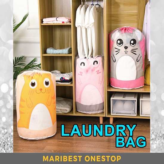 Laundry Bag Cartoon Design Clothes Wash Drawstring Storage Bag Waterproof RANDOM COLOUR