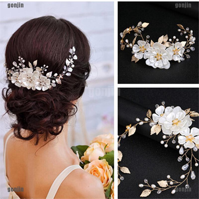 Women Bridal White Flower Rhinestone Pearl Hair Clip Wedding