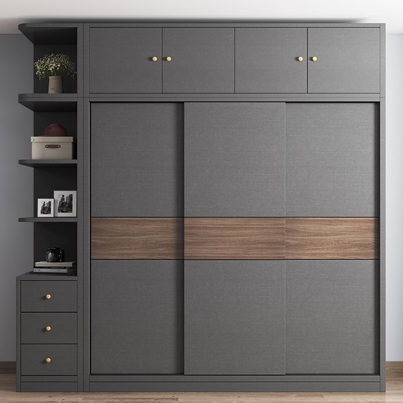 Imported solid wood modern minimalist sliding door wardrobe bedroom