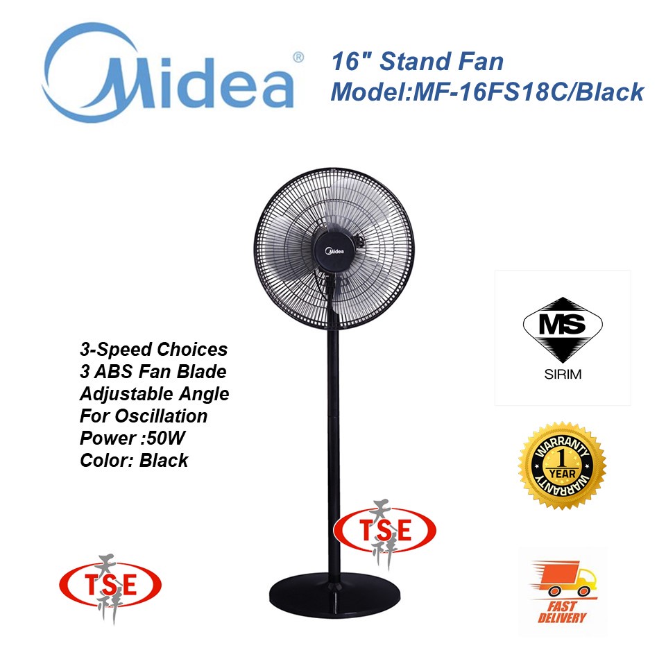 Midea Mf 16fs18c 16 Stand Fan 2 In 1 Adjustable Black Colour White Colour Abs Blade Shopee Malaysia