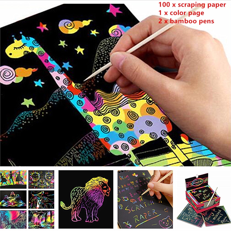 Colorful Drawing Board Paper Scratch Painting Book Children Baby Learning Toys 