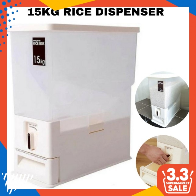 Japanese Rice Dispenser Food Storage Plastic Container Box 15kg Measure Label / Bekas Simpan Beras