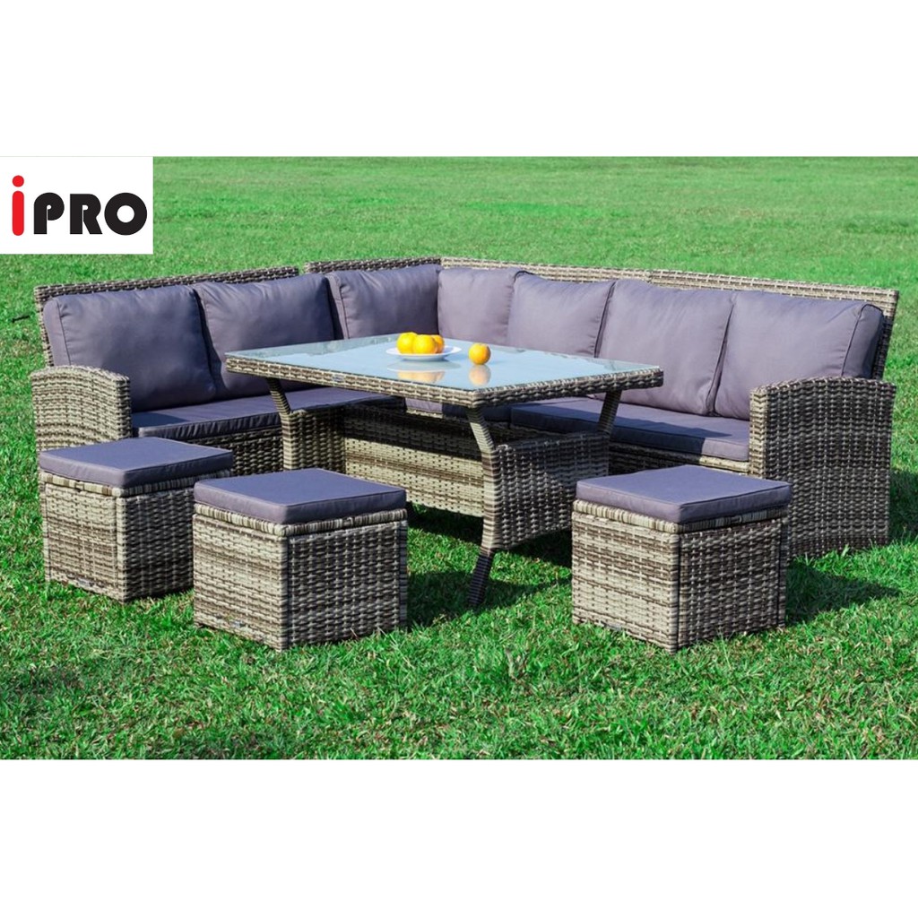 Ipro Rattan Sofa Set Garden Furniture Outdoor Indoor Dining Table Chair Sofa 7 Seater Meja Makan L Sofa Set Shopee Malaysia