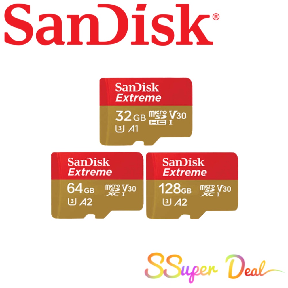 SANDISK EXTREME microSD UHS-I,  C10, V30, U3, A1/A2 (100MB/S -  160MB/S) LifeTime Warranty
