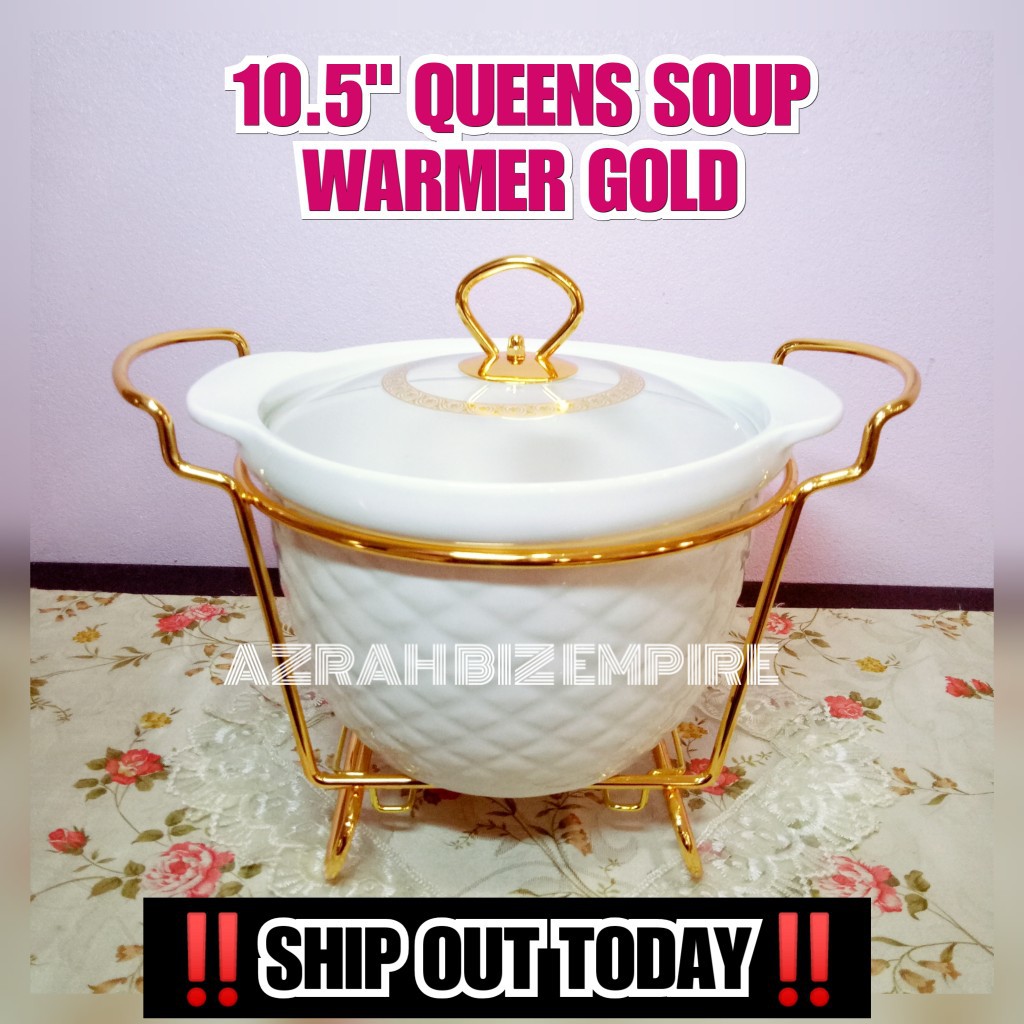 HOT! 10.5" ROUND QUEENS GOLD SOUP WARMER / FOOD WARMER GOLD RACK / GOLDEN BUFFET FOOD TRAY / MANGKUK KUAH SUP