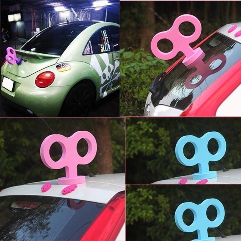 Cute Decal Car 3D Stickers Exterior Decor Windup Rolling Key Turn Key