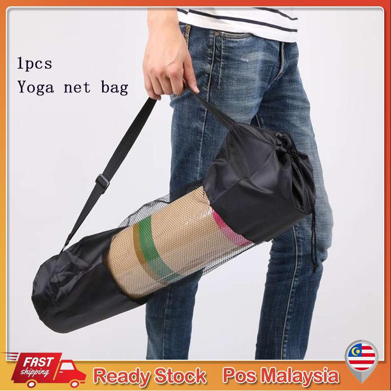 (Ready Stock) Yoga Mat Carrier Carry Bag Black Net Mesh Yoga Mat Bag