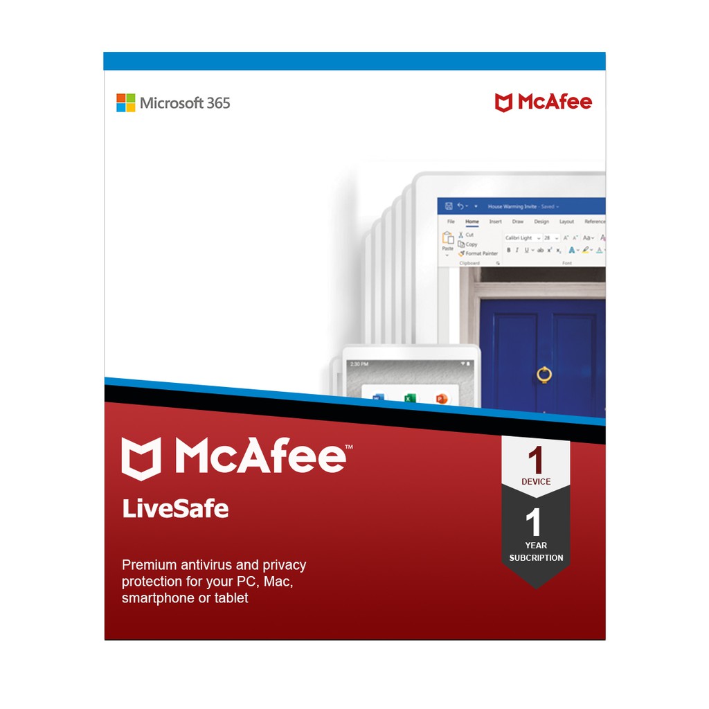 McAfee LiveSafe 1 Year 1 Device + Microsoft 365 Bundle Set Shopee