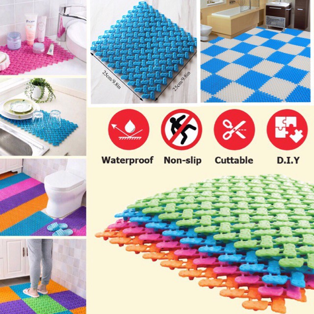 *Ready Stock* Non-slip Splicing Floor Mat Kitchen Door Floor Bathroom Toilet Joint Mats Bath Rug Shower