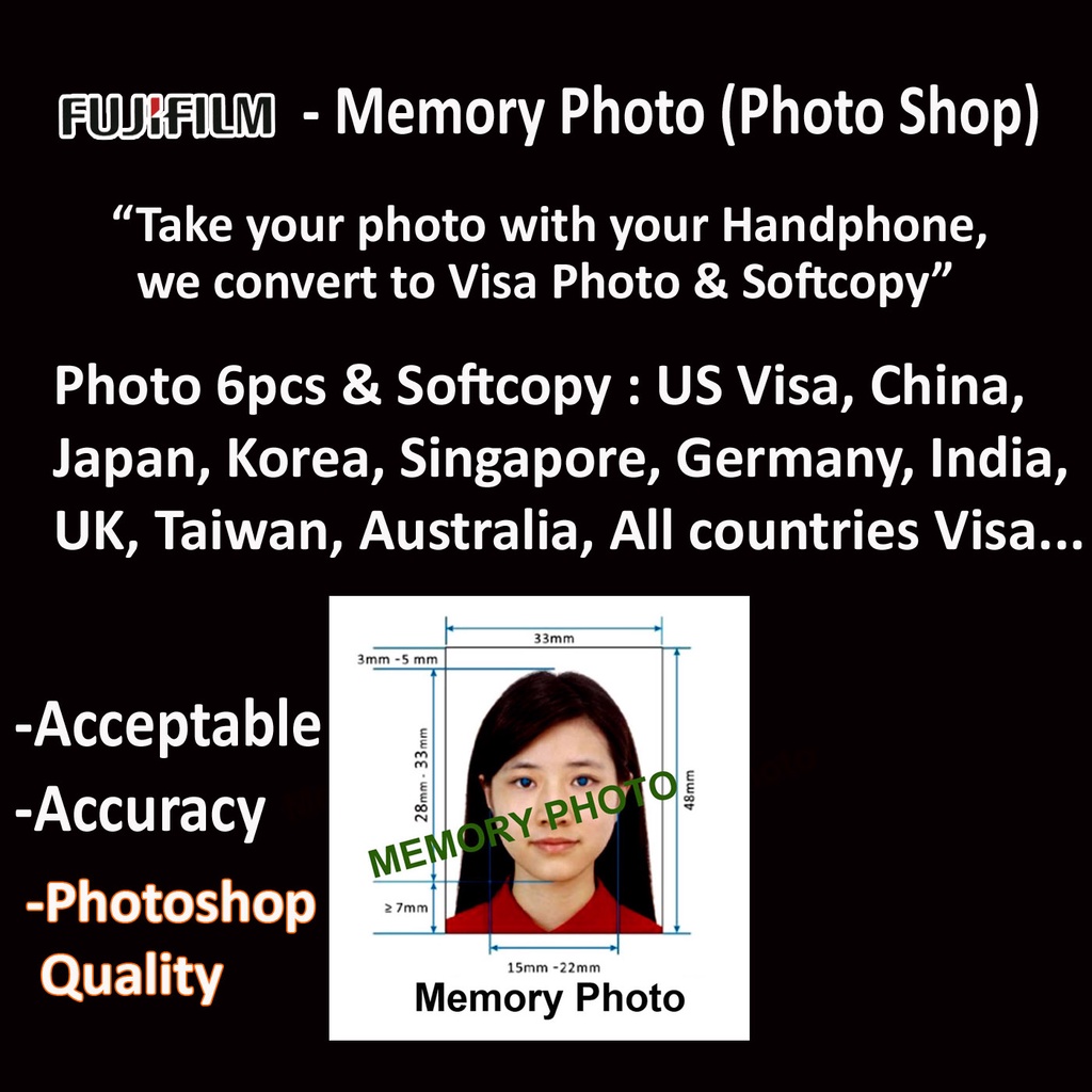 Passport Photo 6pc & Softcopy (All Countries Photo) China, US, India, Japan, Korea, UK, Singapore, Australia, Taiwan..