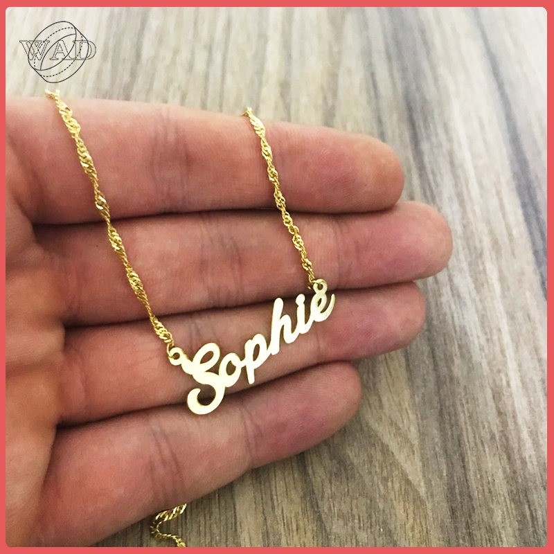 Personalized Custom Water Wave Chain Name Necklace Stainless Steel Pendant Choker Necklaces For Women Girl Best Friends Gifts