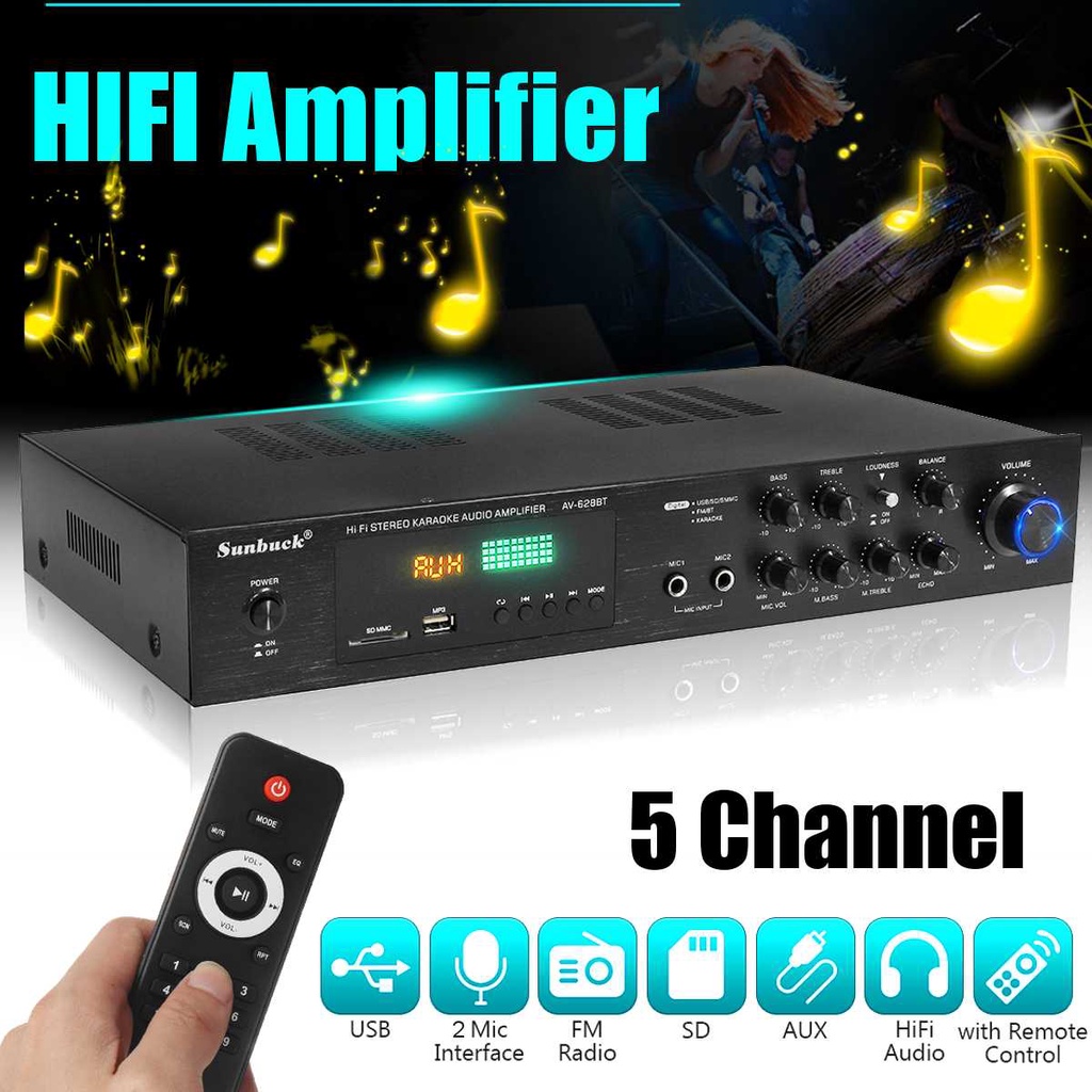 Sunbuck 2000W AV Power Amplifier Home 5 Channel Lossless Audio ...