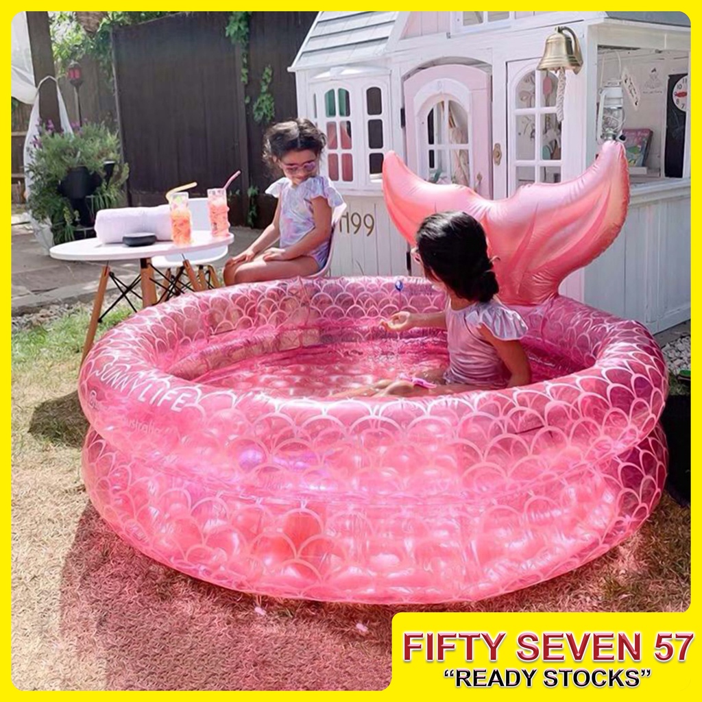 Inflatable Mermaid Swimming Pool, Kiddie Pool With Sprinkler, 40 X 68 X