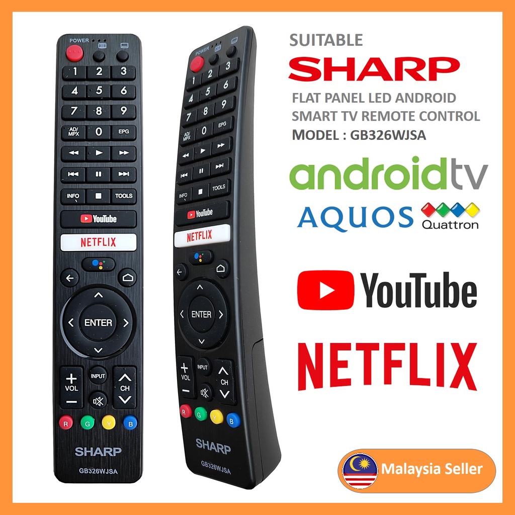 Repalacement Sharp GB326WJSA/GB326WJN5 Youtube Netflix Android Smart TV Remote Contro l- no voice assistant