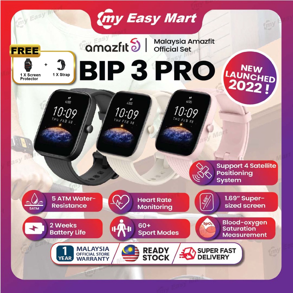 Fintie - Coque De Protection Compatible Amazfit Bip 5 | Pack De 3 Avec Film Écran