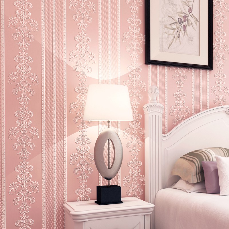 Light Pink 3d Striped Wallpaper Bedroom Living Room Corridor Clothing Beauty Sal