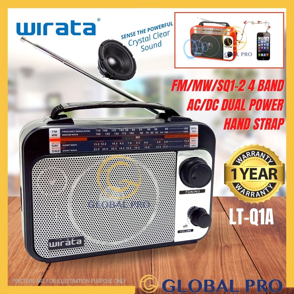 WIRATA Portable Radio 4 Band with AUX Function LT-Q1A Sirim Approved Best Quality Sound FM Radio Kecil  [Random Colour]