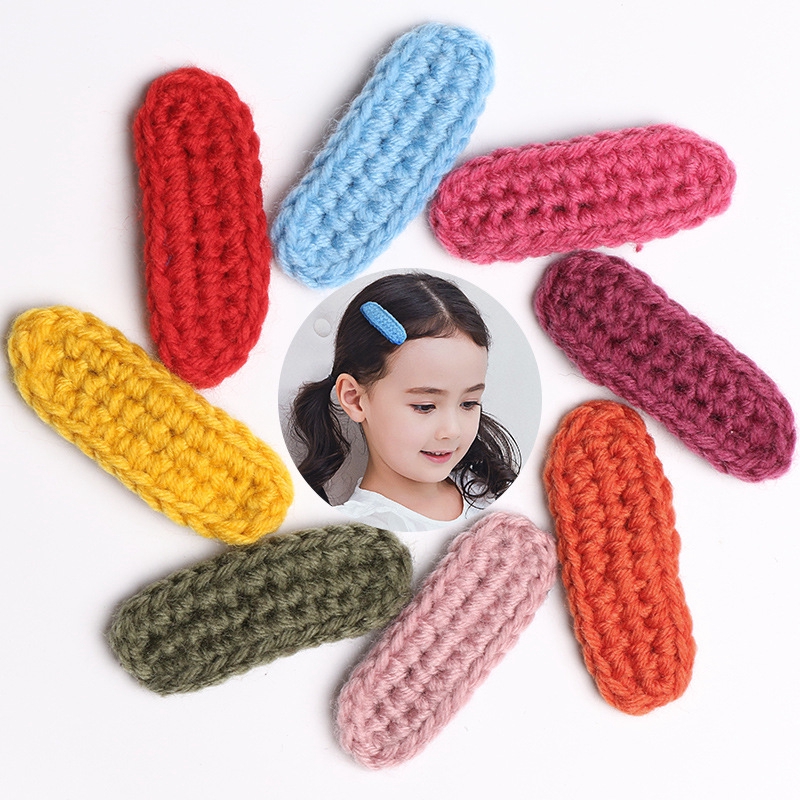 Cute Girls Knitted Hairpins Candy Color Crochet Hair Clips Baby