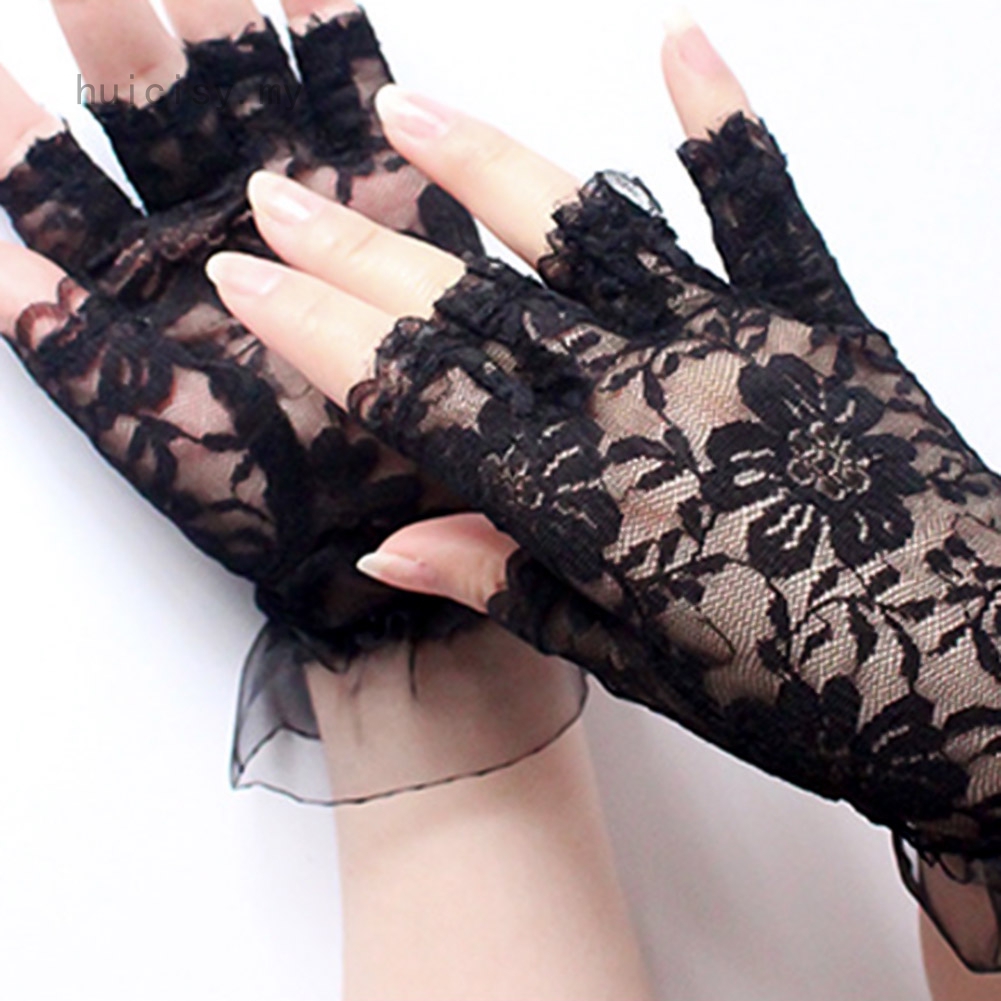 short black lace fingerless gloves