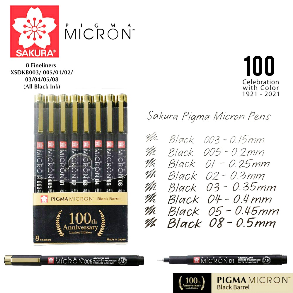 Limited Edition] Sakura Pigma Micron Drawing Technical Pen 100th  Anniversary Black Gold Barrel (Wallet Set of 5 /8) | Shopee Malaysia