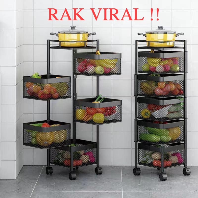 Rak Dapur Kitchen Storage Rack Multifunctional Rotating Rak Viral Iron ...