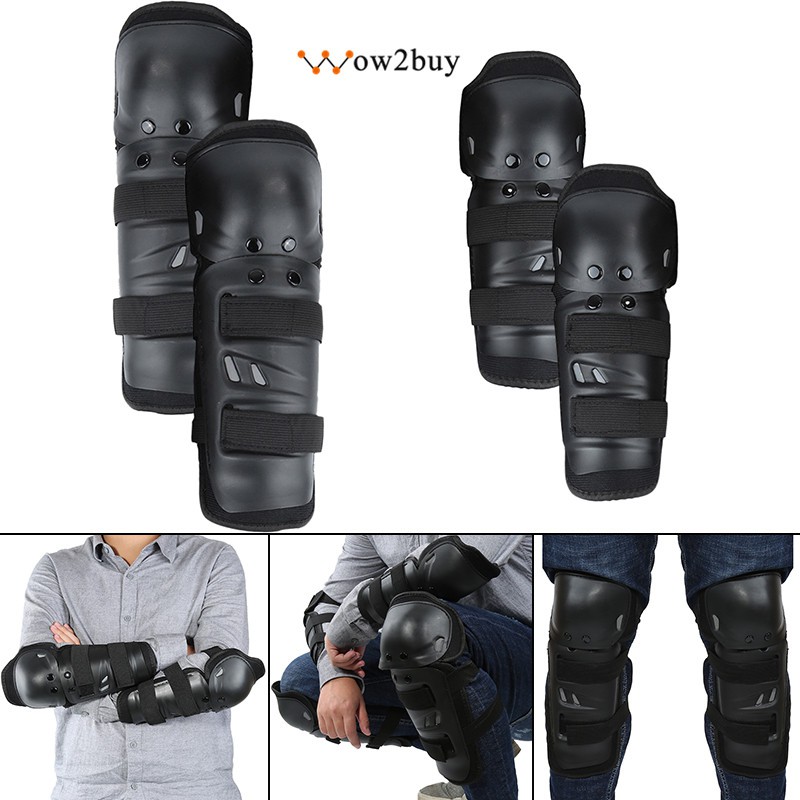 MJY 4 PCS Motorcycle Aluminum Elbow and Knee Shin Protector Pads Guards for Adults Motorcycle Motocross Bike Racing 