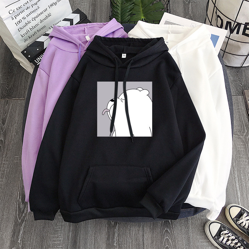 shopee: Autumn Fashion Trend We Bare Bears Printed Pattern Style Men & Women Hoodie Top New Hooded Casual Long Sleeve Jacket Plus Size Outerwear (0:2:Size:Black;1:2:Color:XL)