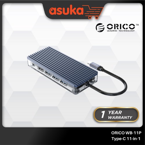 ORICO WB-11P Type-C 11-in-1 Transparent Hub - USB3.0-3,USB2.0-1,HDMI-1,RJ45-1,TF&SD-1,USB3.0 Type-C -1,VGA-1 Audio-1