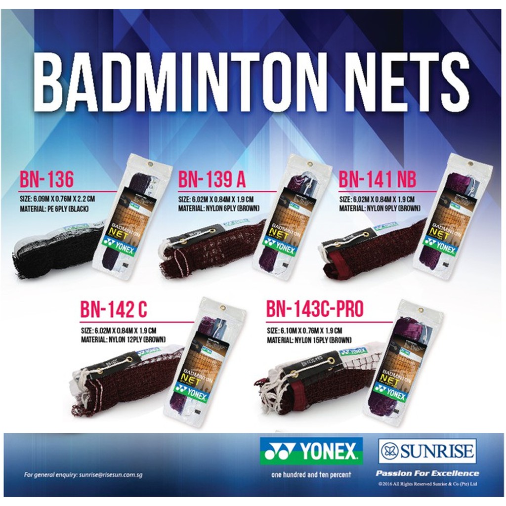 Yonex Badminton Net 100 Original (BN143C PRO, BN142C, BN141 NB, BN139A