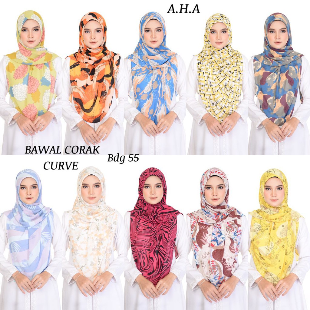 Tudung Bawal Corak Chiffon Curve Bdg 55" Borong 10 Pcs | Shopee Malaysia