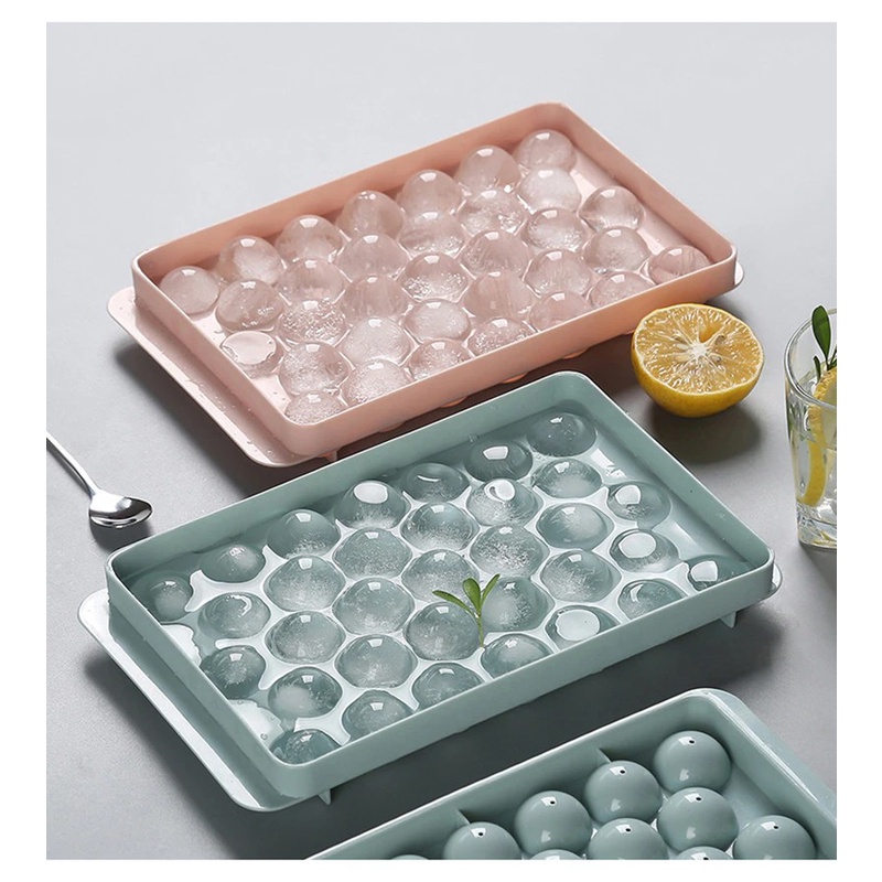 Round Ice Cube Ball Mold Tray Maker with Lid (33 Grid) Food Grade Frozen Storage Ice Box BEKAS ACUAN MENYIMPAN AIS BOLA