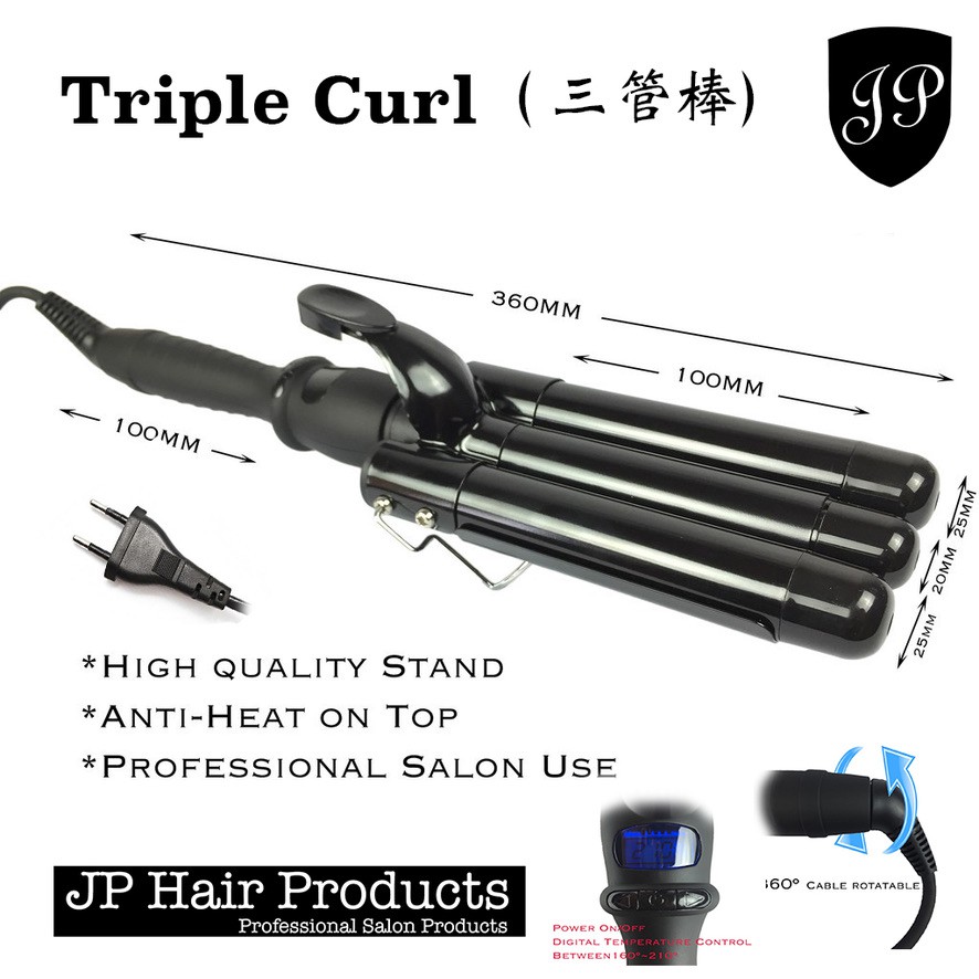 Triple Curl 3 Curling Iron Professional Salon Use Black