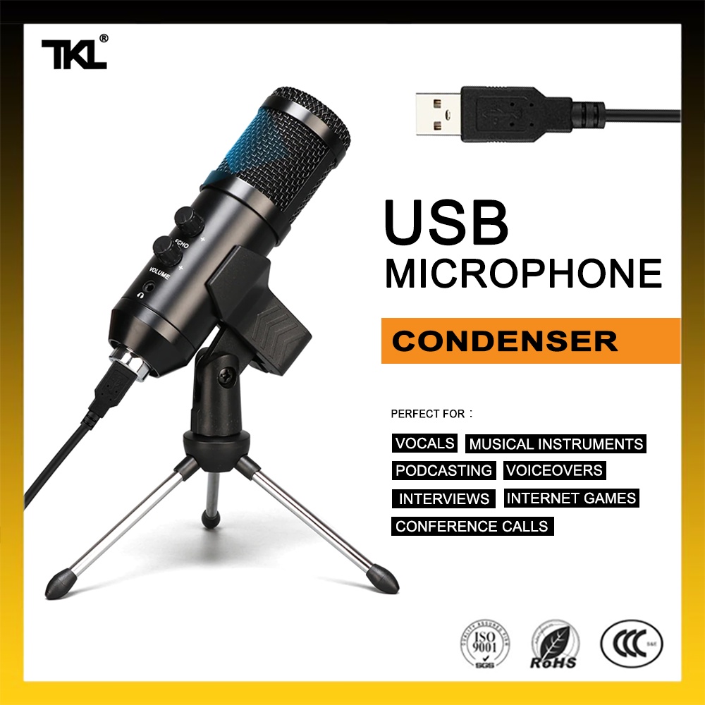 USB Condenser Microphone with Headphone Port Echo Volume Audio