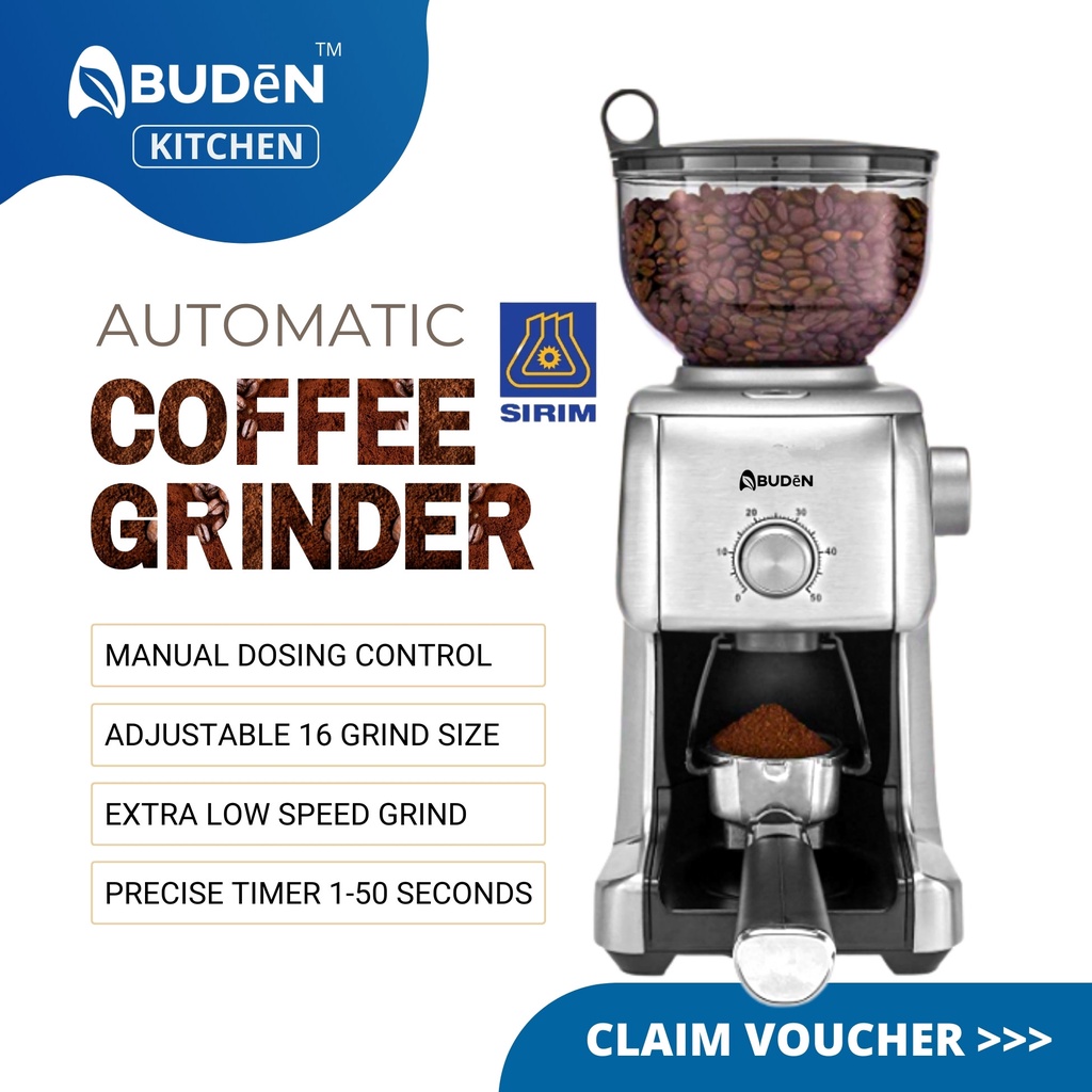 ABUDEN Automatic Coffee Grinder Machine (SIRIM)16 Grind Size Timer Manual Dose Control Espresso