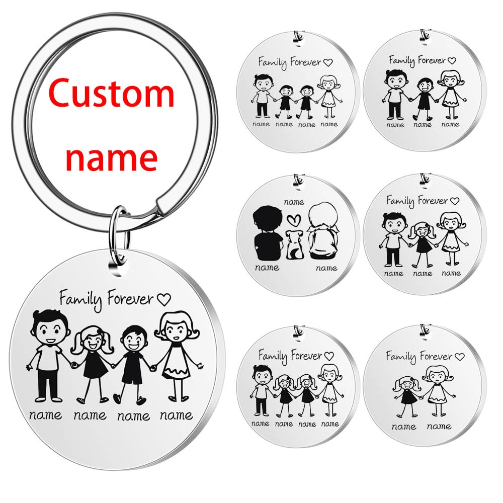 Personalized Family Gifts Keychain Custom Mom Dad Daughter Son Pet Key Chain Engraved Stainless Steel Mother Father Kids Keyring&-&-