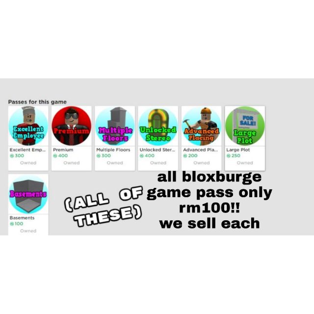 Roblox Bloxburge Gamepass Shopee Malaysia - 3 robux gamepass