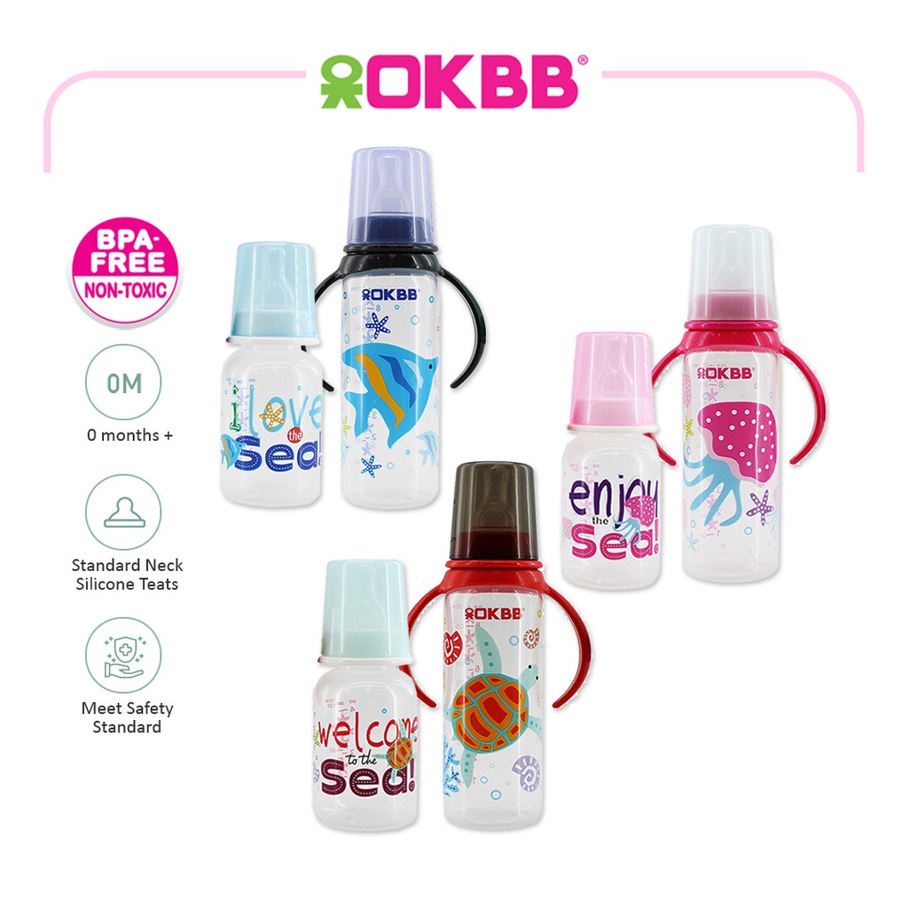 OKBB 2 In 1 Feeding Bottle With Handle Feeding Essentials 8 Oz (240ml) & 5 Oz (150ml) B126_1