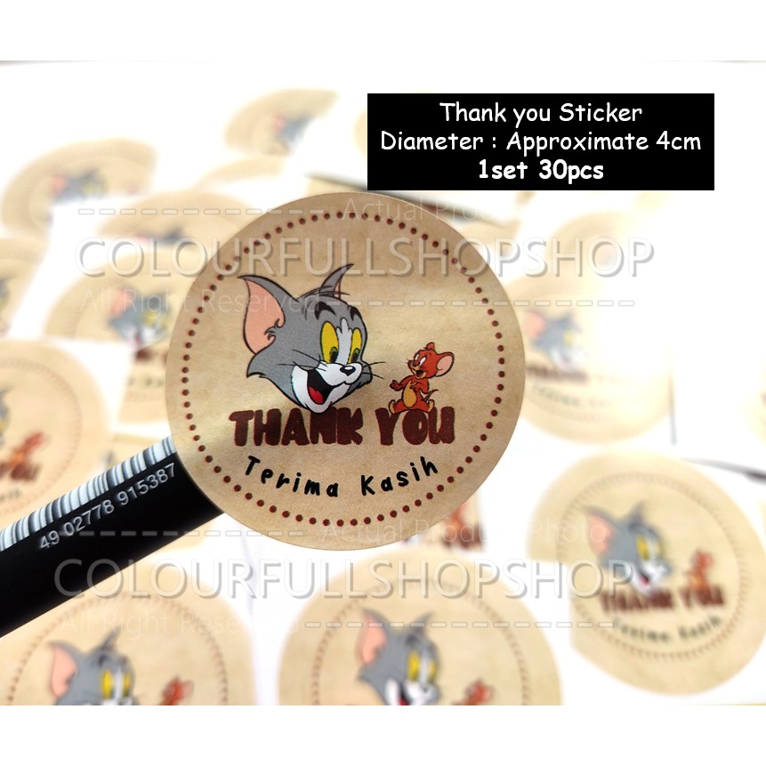 30pcs Tom And Jerry Thank You Sticker Packaging Seal / Pelekat Terima ...