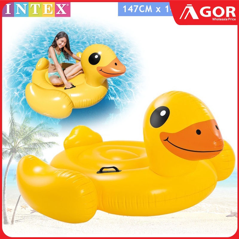 Yellow Duck Floating Adult Swimming Pool Float Ride-On Water Play ...