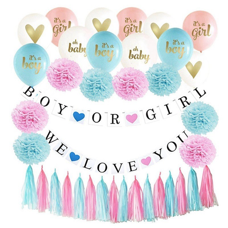 Gender Reveal Party 48 49 Pcs Baby Shower Decoration Kit Glitter